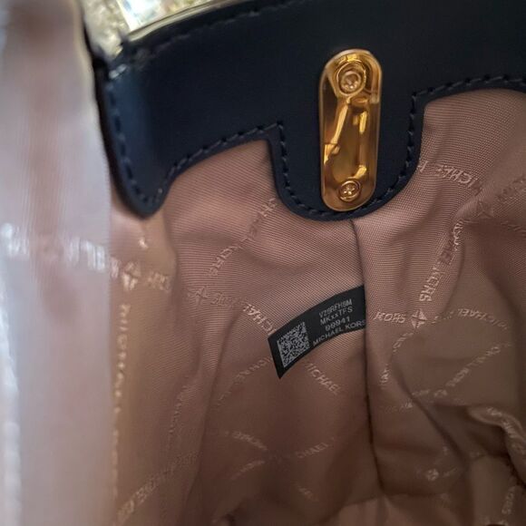 Michael Kors Mercer Medium Color-Block Belted Satchel Navy Yellow NEW - Picture 9 of 9